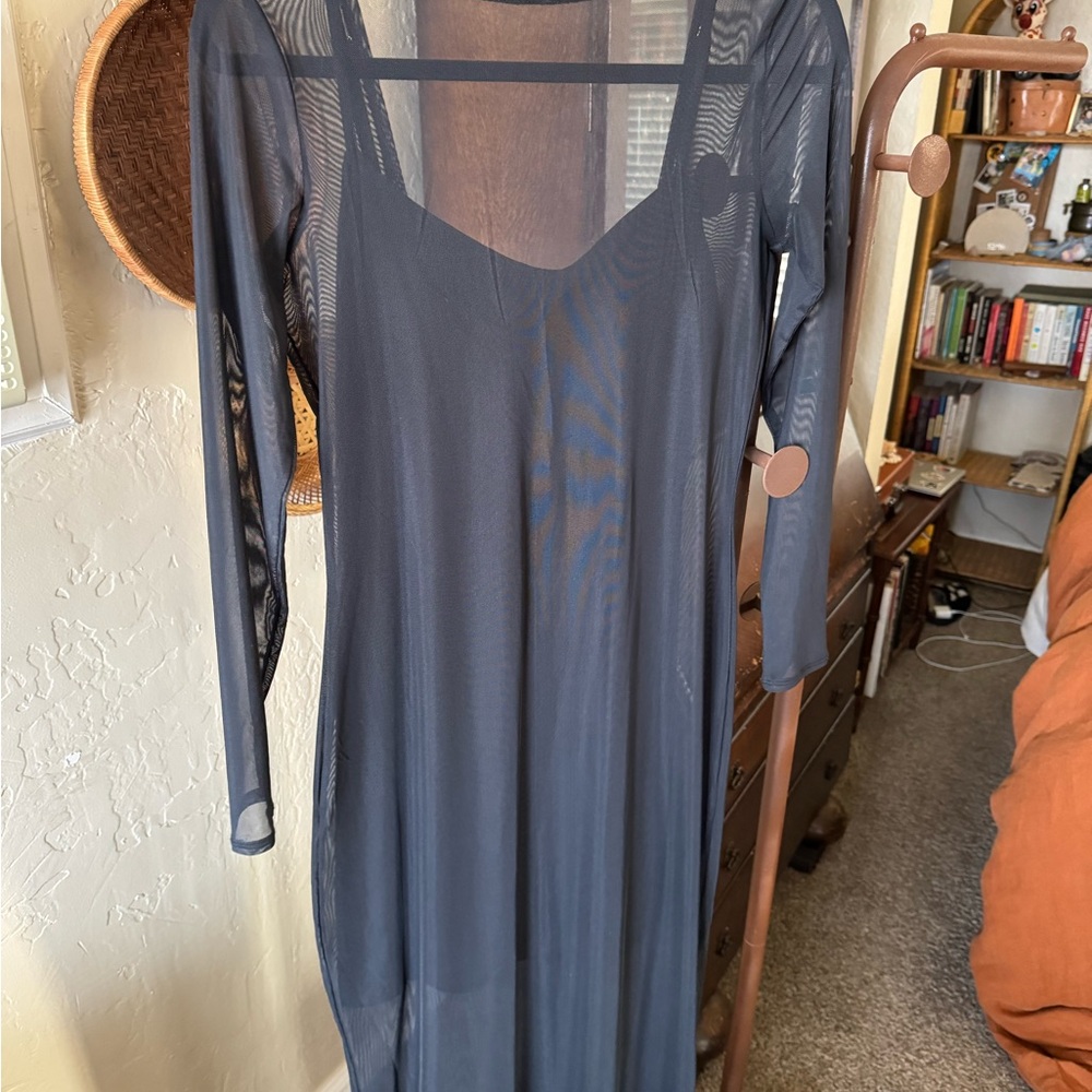 Maxi long sleeve Sheer Black Dress